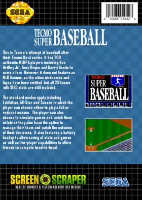 Tecmo Super Baseball (USA) box cover back